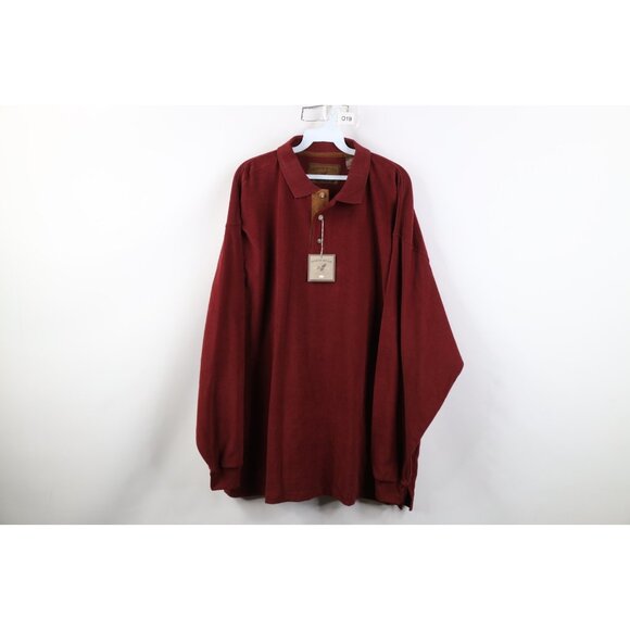 Deadstock Vtg 90s Streetwear Mens Large Blank Heavy Long Sleeve Rugby Polo Red